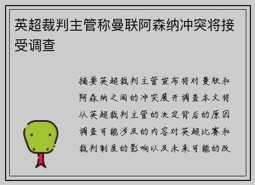 英超裁判主管称曼联阿森纳冲突将接受调查